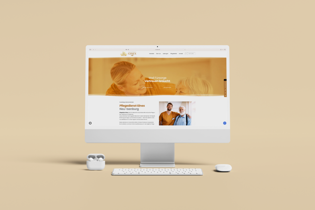 Website des Pflegedienst Ginex auf einem Desktop-Bildschirm
